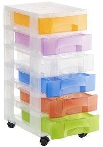 TORRE DE ALMACENAJE CON RUEDAS 6 CAJONES TRASLUCIDOS SURTIDOS