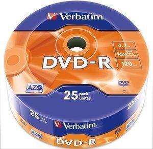 DVD -R VERBATIM 4.7GB 16x SPINDLE 25 ADVANCED AZO (Incluye Canon LPI de 5.25  )
