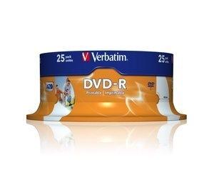 DVD -R VERBATIM 4.7GB 16x SPINDLE 25 IMPRIMIBLE INKJET SUPERFICIE BLANCA ADVANCED AZO (Incluye Canon LPI de 5.25  )