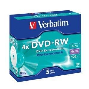 DVD -RW VERBATIM 4.7GB 4x PACK 5 JEWEL CASE (Incluye Canon LPI de 1.40  )
