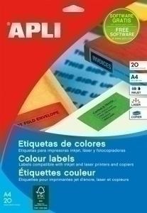 ETIQUETAS ADHE. IMPR. APLI 01592 20H A4 AZUL 70X37 /1592