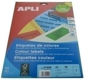 ETIQUETAS ADHE. IMPR. APLI 01599 20H A4 AMAR.210X297 /1599