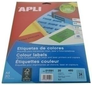 ETIQUETAS ADHE. IMPR. APLI 01591 20H A4 AMARILL 70X37 /1591