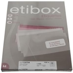 ETIQUETAS ADHE. IMPR. ETIBOX A4 BLANCA C/100H 105x 37 mm 1 /ET119754