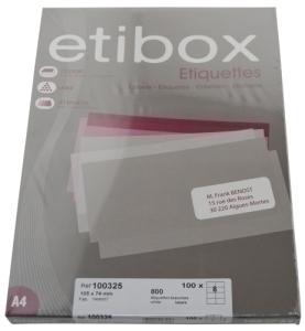 ETIQUETAS ADHE. IMPR. ETIBOX A4 BLANCA C/100H 105x 74 mm /11932