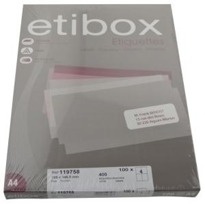 ETIQUETAS ADHE. IMPR. ETIBOX A4 BLANCA C/100H 105x148,5 mm /ET119758