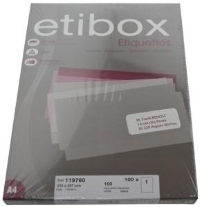 ETIQUETAS ADHE. IMPR. ETIBOX A4 BLANCA C/100H 210x297 mm /ET119760