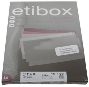 ETIQUETAS ADHE. IMPR. ETIBOX A4 BLANCA C/100H 70x25 mm /ET119765