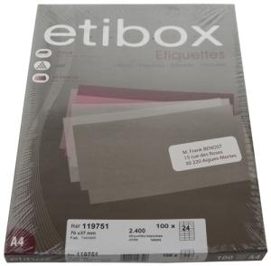 ETIQUETAS ADHE. IMPR. ETIBOX A4 BLANCA C/100H 70x37 mm /ET119751