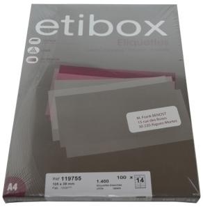 ETIQUETAS ADHE. IMPR. ETIBOX A4 BLANCA C/100H 105x 39 mm /ET119755