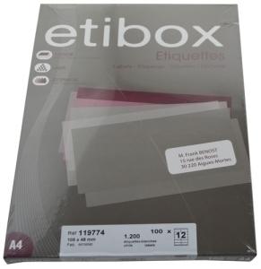 ETIQUETAS ADHE. IMPR. ETIBOX A4 BLANCA C/100H 105x 48 mm /ET119774