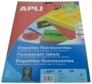 ETIQUETAS ADHE. IMPR. APLI 02877 20H A4 FL. VD.99X67,7 /2877