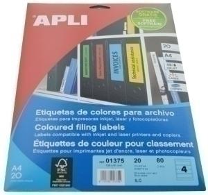 ETIQUETAS ADHE. IMPR. APLI 01375 20H A4 AZUL 190X61 /1375