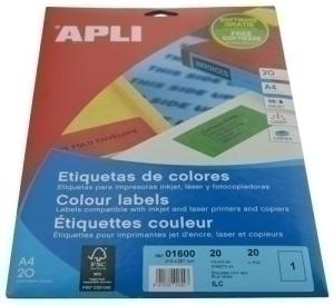 ETIQUETAS ADHE. IMPR. APLI 01600 20H A4 AZUL 210X297 /1600