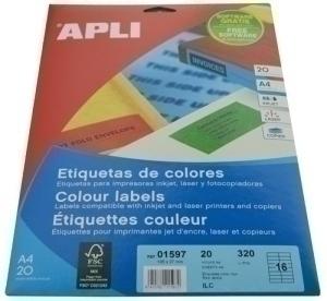 ETIQUETAS ADHE. IMPR. APLI 01597 20H A4 ROJO 105X37 /1597