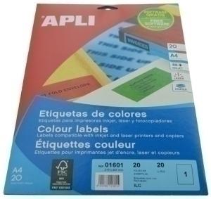 ETIQUETAS ADHE. IMPR. APLI 01601 20H A4 ROJO 210X297 /1601