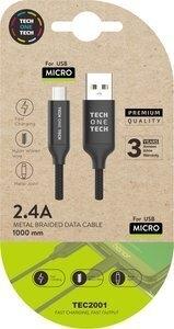 CABLE TECH-ONE-TECH USB-MICRO USB ALTO RENDIMIENTO 2,4A NEGRO 1 m.