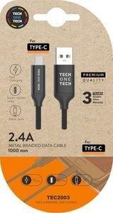 CABLE TECH-ONE-TECH USB-C-USB-A ALTO RENDIMIENTO 2.4A NEGRO 1 m.