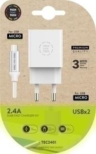 CARGADOR TECHONE DOBLE + CABLE USB-USB-M /TEC2401