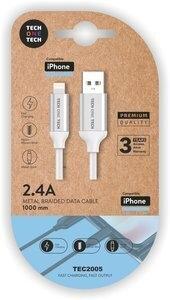 CABLE TECH-ONE-TECH USB-LIGHTNING ALTO RENDIMIENTO 2,4A BLANCO 1 m.