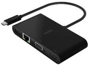 ADAPTADOR BELKIN USB-C A USB-A 3.0 , ETHERNET, VGA Y HDMI (4K) + CARGA 100W NEGRO