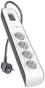 ENCHUFE PROTECTOR BELKIN 4 SALIDAS (REGLETA) CON PROTECCION CONTRA SOBRETENSIONES CABLE 2 METROS BLANCO/GRIS