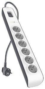 ENCHUFE PROTECTOR BELKIN 6 SALIDAS (REGLETA) CON PROTECCION CONTRA SOBRETENSIONES CABLE 2 METROS BLANCO/GRIS
