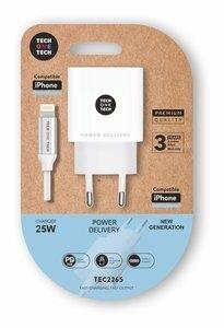CARGADOR TECH-ONE-TECH PARED BLANCO + CABLE USB-C - LIGHTNING ALTO RENDIMIENTO PD 25W