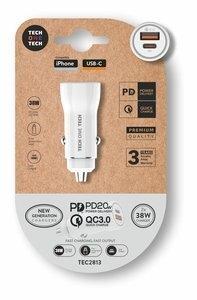 CARGADOR TECH-ONE-TECH DOBLE MECHERO COCHE USB-C + USB-A