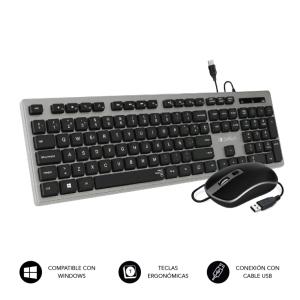 TECLADO Y RATON SUBBLIM ERGO PLANO SILENCIOSO CON CABLE USB GRIS/NEGRO