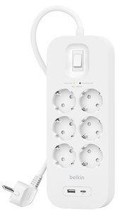 ENCHUFE PROTECTOR BELKIN 6 SALIDAS (REGLETA) CON PROTECCION CONTRA SOBRETENSIONES CABLE 2 METROS BOTON APAGADO USB-C USB-A
