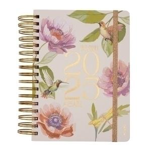 AGENDA ANUAL (2025) MOOVING FLORAL WIRE-O tapa EXTRA con GOMA 16,5x22 D/P