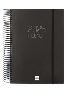 AGENDA 2025 FINOCAM OPAQUE ESPIRAL tapa PP GOMA E10 155x212 D/P NEGRO