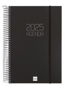AGENDA ANUAL (2025) FINOCAM ESPIRAL OPAQUE ESPIRAL tapa PP con GOMA E11 165x242 D/P NEGRO