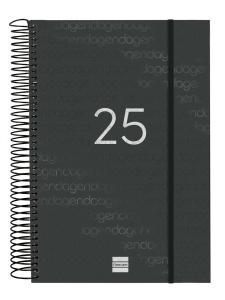 AGENDA ANUAL (2025) FINOCAM ESPIRAL YEAR ESPIRAL tapa PP con GOMA E11 165x242 D/P NEGRO
