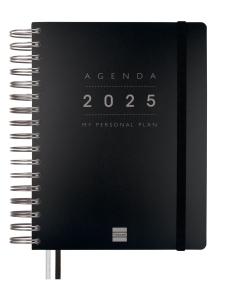 AGENDA ANUAL (2025) FINOCAM TEMPUS WIRE-O tapa PP con GOMA 4º 155x217 D/P NEGRO