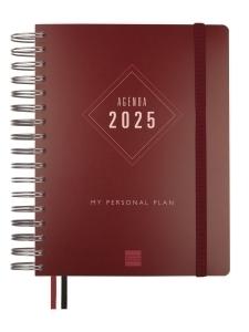 AGENDA ANUAL (2025) FINOCAM TEMPUS WIRE-O tapa PP con GOMA 4º 155x217 D/P BURDEOS