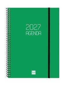 AGENDA ANUAL (2027) FINOCAM ESPIRAL BASIC OPAQUE ESPIRAL tapa PP con GOMA E10 155x212 S/V APAIS. VERDE