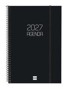 AGENDA ANUAL (2027) FINOCAM ESPIRAL BASIC OPAQUE ESPIRAL tapa PP con GOMA E11 165x242 S/VV NEGRO