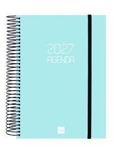 AGENDA ANUAL (2027) FINOCAM ESPIRAL BASIC OPAQUE tapa PP con GOMA E10 155x212 D/P CELESTE